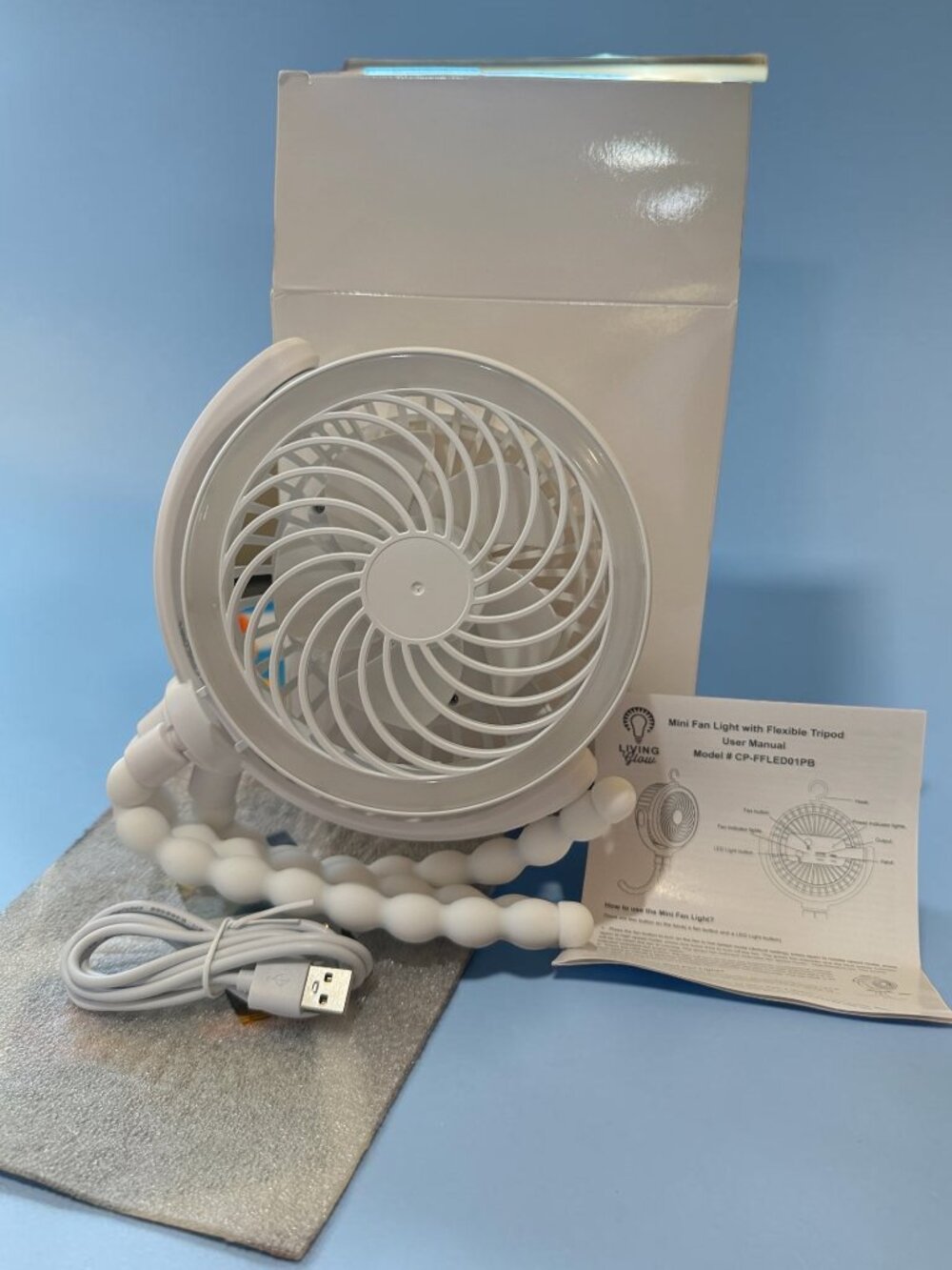 Living Glow Mini Fan LED Light with Flexible Tripod - NEW